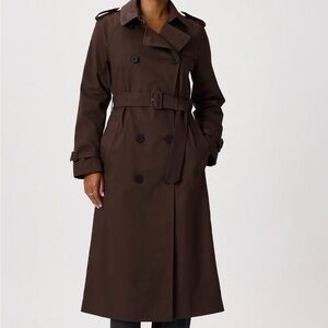 Comfort Stretch Long Trench Coat in Coffee Bean Brown Size Medium
